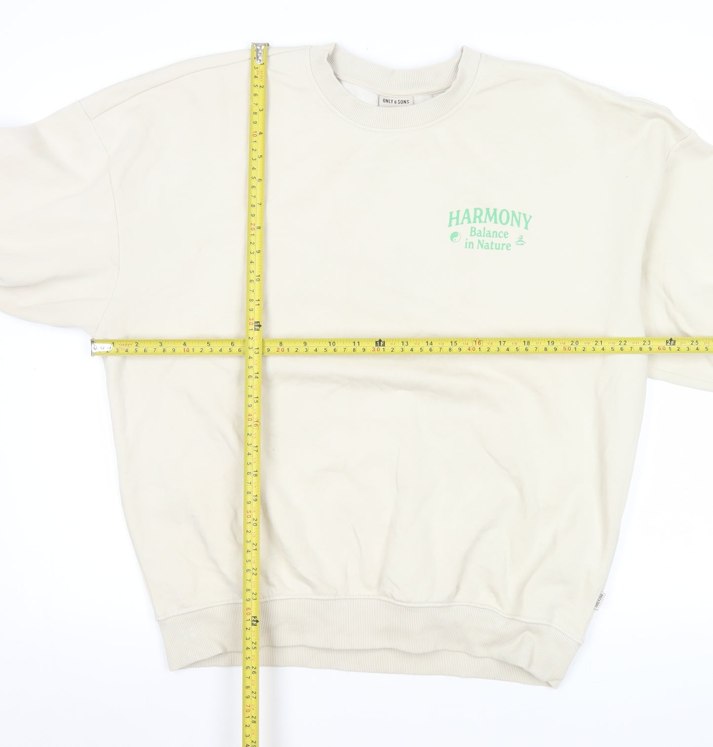 ONLY & SONS Men's Beige Graphic Sweatshirt M Fleece Crew Neck
