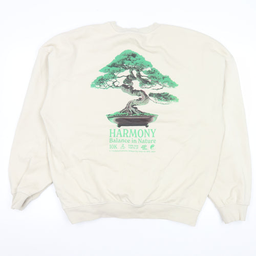 ONLY & SONS Men's Beige Graphic Sweatshirt M Fleece Crew Neck