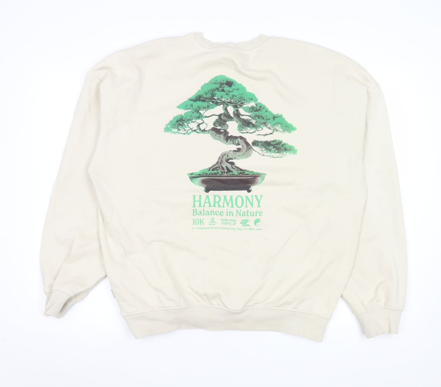 ONLY & SONS Men's Beige Graphic Sweatshirt M Fleece Crew Neck