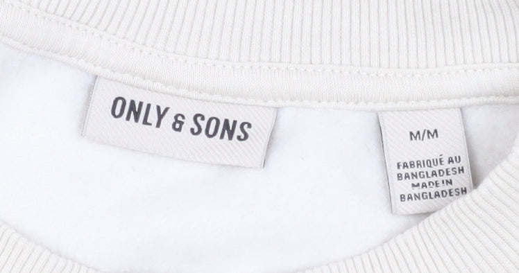 ONLY & SONS Men's Beige Graphic Sweatshirt M Fleece Crew Neck