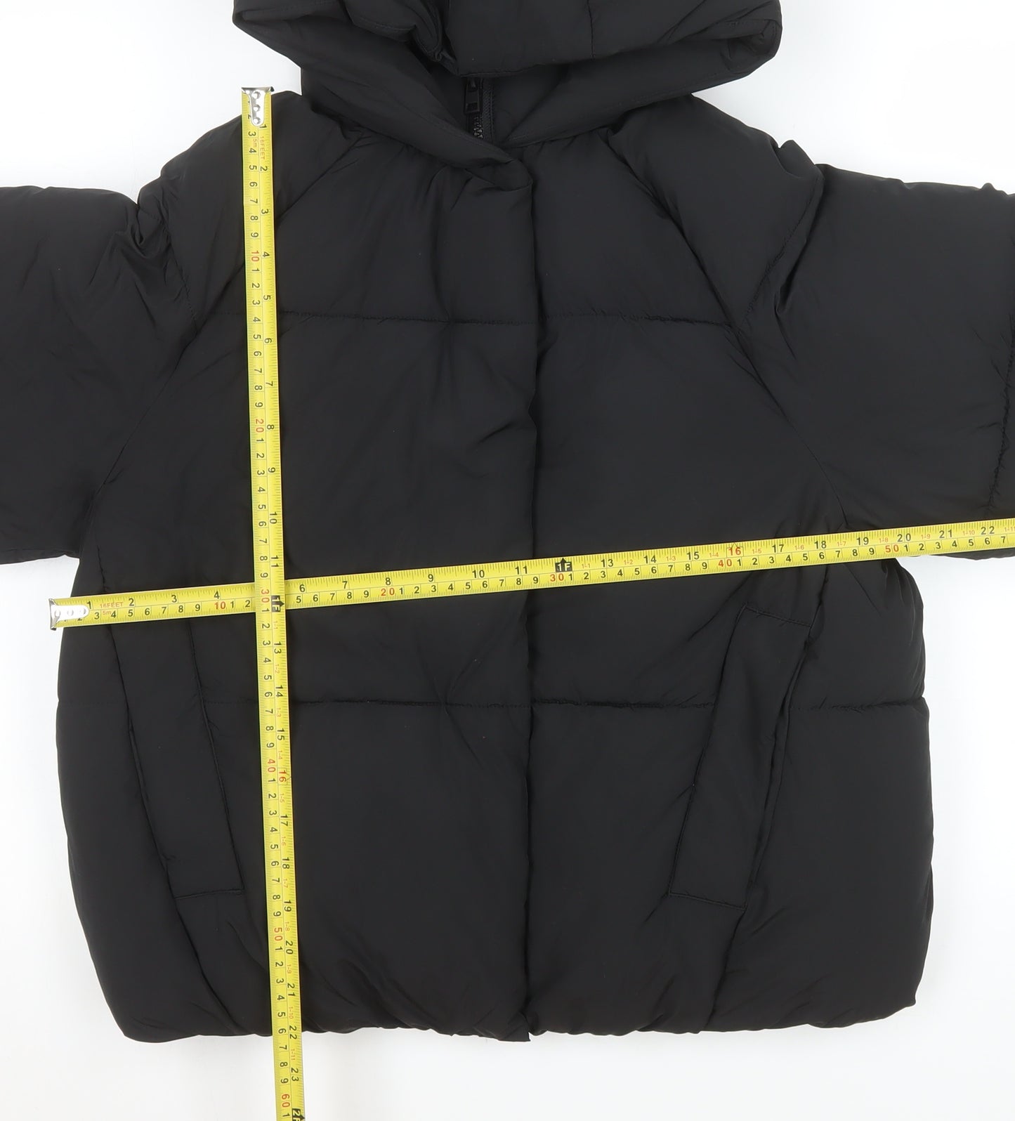 Zara Teens Black Short Puffer Jacket Hooded Size 14