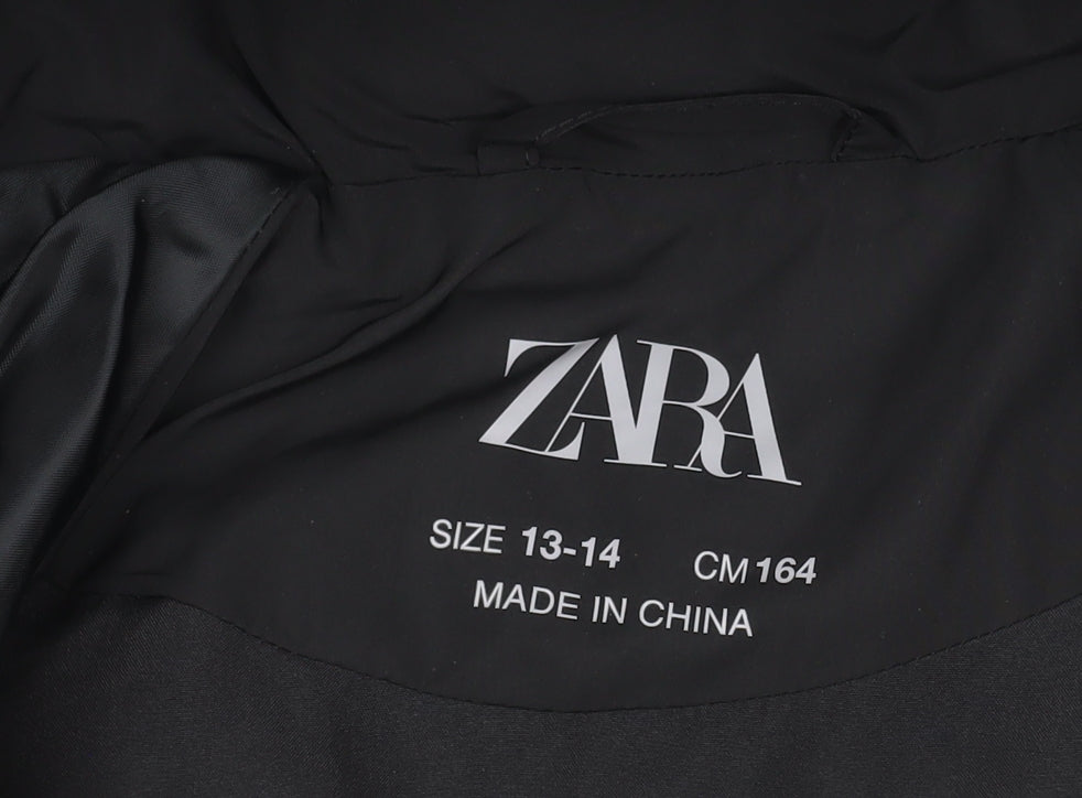Zara Teens Black Short Puffer Jacket Hooded Size 14