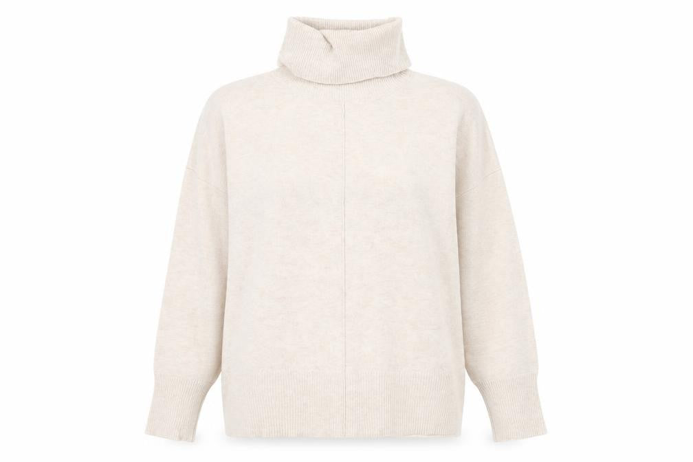 Front view of Dunnes Women Beige Roll Neck Jumper, size S