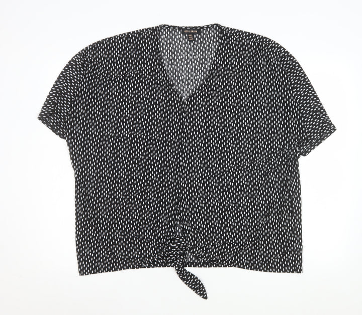 QED London Women's Black White Polka Dot V-Neck Tie Front Blouse M/L