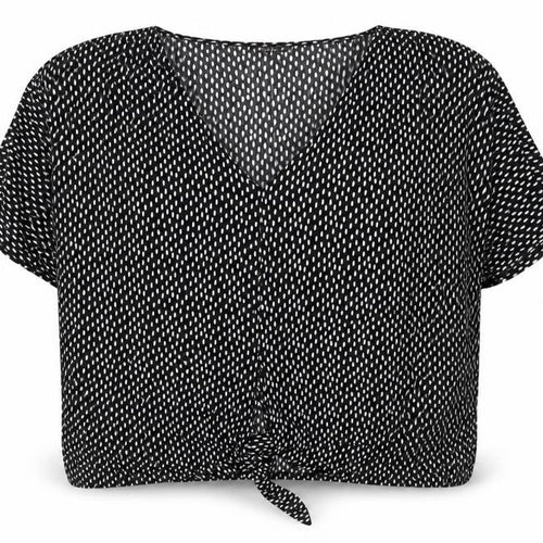 QED London Women's Black White Polka Dot V-Neck Tie Front Blouse M/L