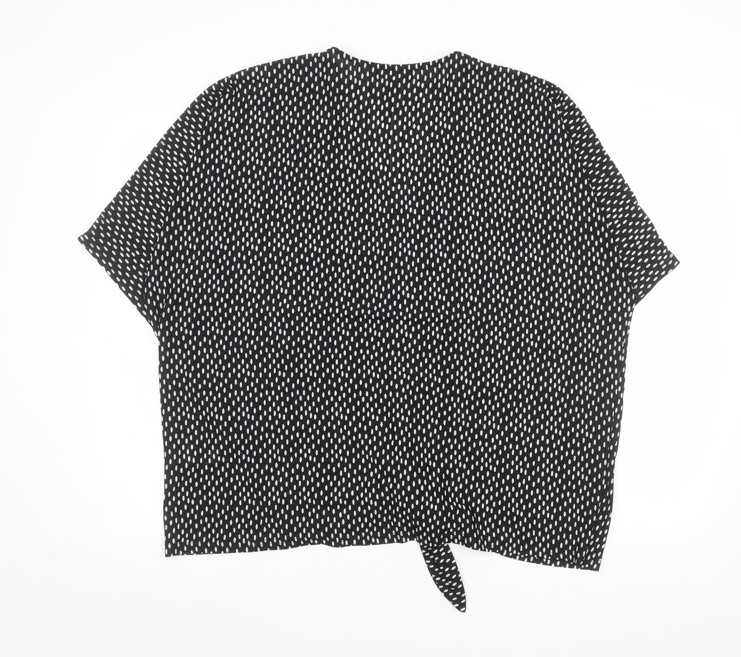 QED London Women's Black White Polka Dot V-Neck Tie Front Blouse M/L