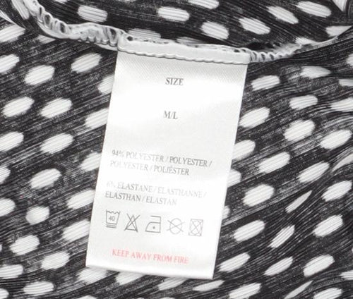 QED London Women's Black White Polka Dot V-Neck Tie Front Blouse M/L