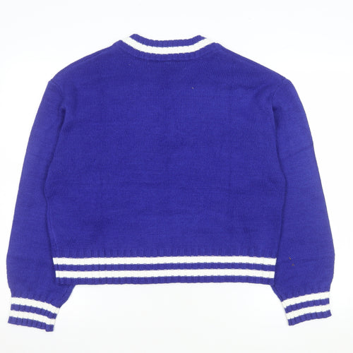 H&M Women Blue V-Neck Chicago Knit Pullover Jumper Size S