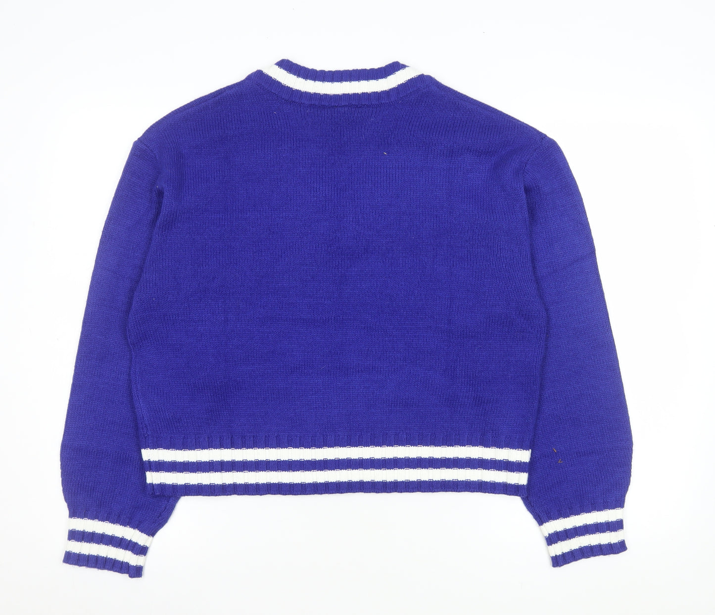 H&M Women Blue V-Neck Chicago Knit Pullover Jumper Size S
