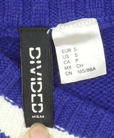 H&M Women Blue V-Neck Chicago Knit Pullover Jumper Size S