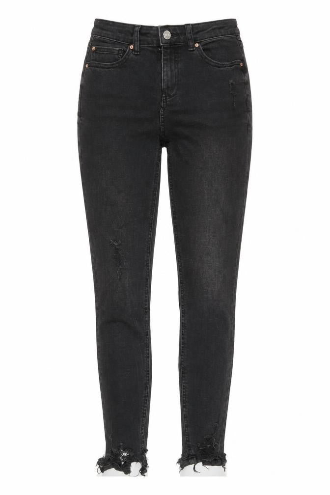 Front view of Denim Co. Women's Black, size 8, Skinny Distressed Jeans