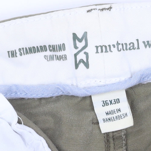 Mutual Weave Men's Green Slim Taper Chino Trousers 36x30