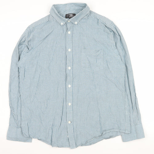Dunnes Stores Men’s Blue Striped Cotton Long Sleeve Classic Fit Shirt Size L