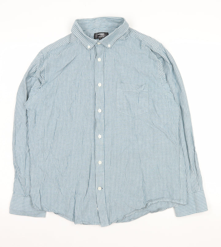 Dunnes Stores Men’s Blue Striped Cotton Long Sleeve Classic Fit Shirt Size L