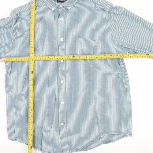 Dunnes Stores Men’s Blue Striped Cotton Long Sleeve Classic Fit Shirt Size L