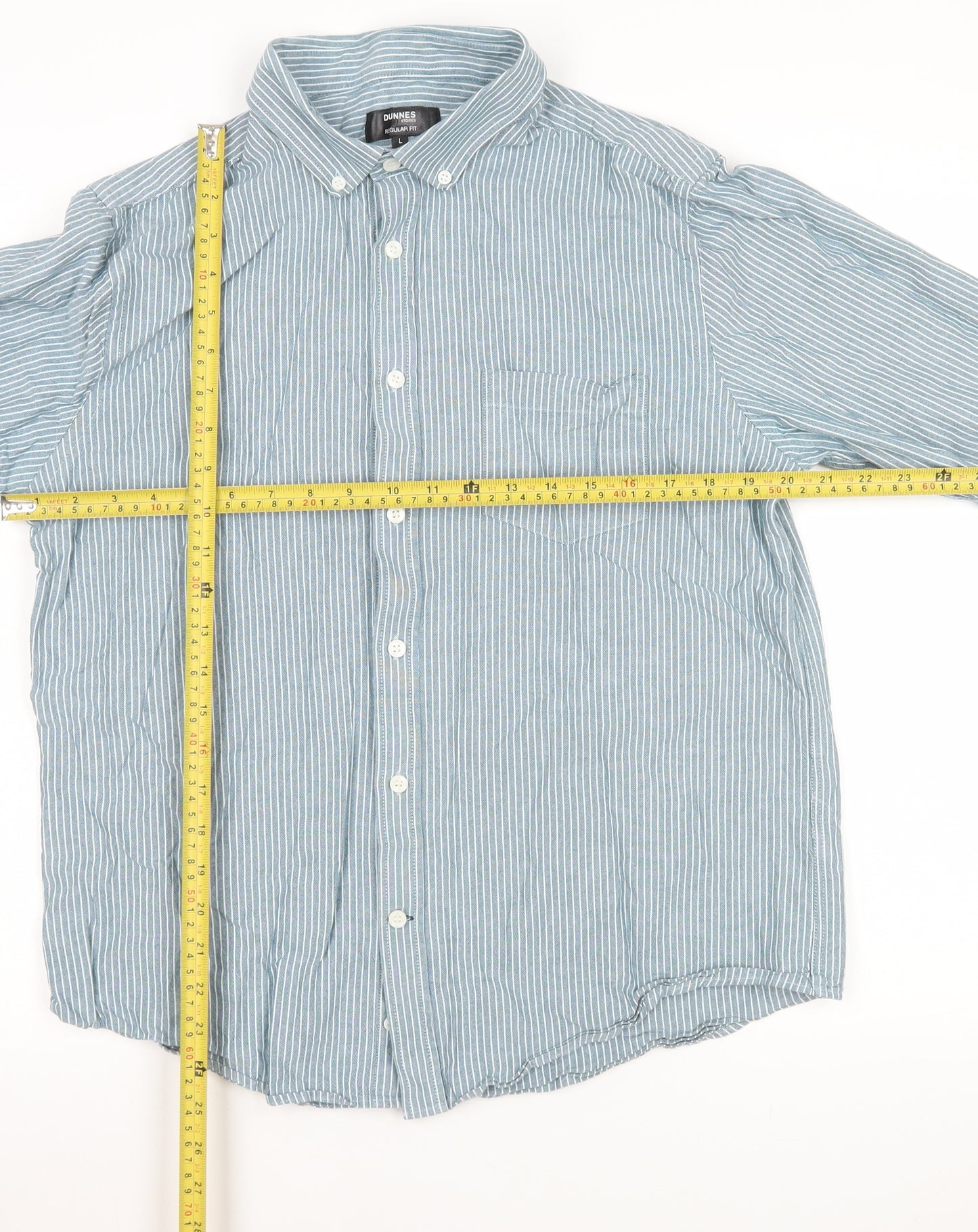 Dunnes Stores Men’s Blue Striped Cotton Long Sleeve Classic Fit Shirt Size L