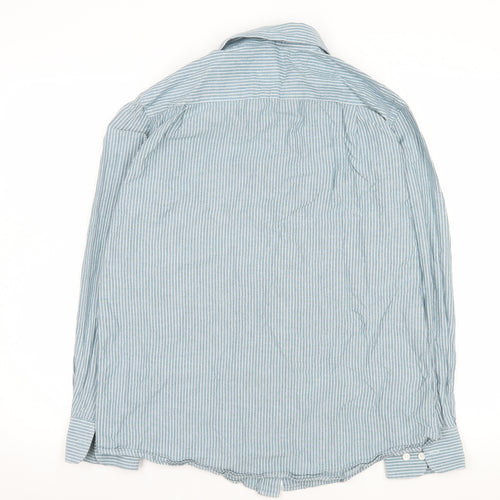 Dunnes Stores Men’s Blue Striped Cotton Long Sleeve Classic Fit Shirt Size L