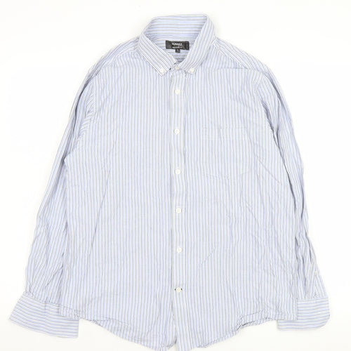 Dunnes Stores Men's Blue Striped Cotton Long Sleeve Dress Shirt Size L