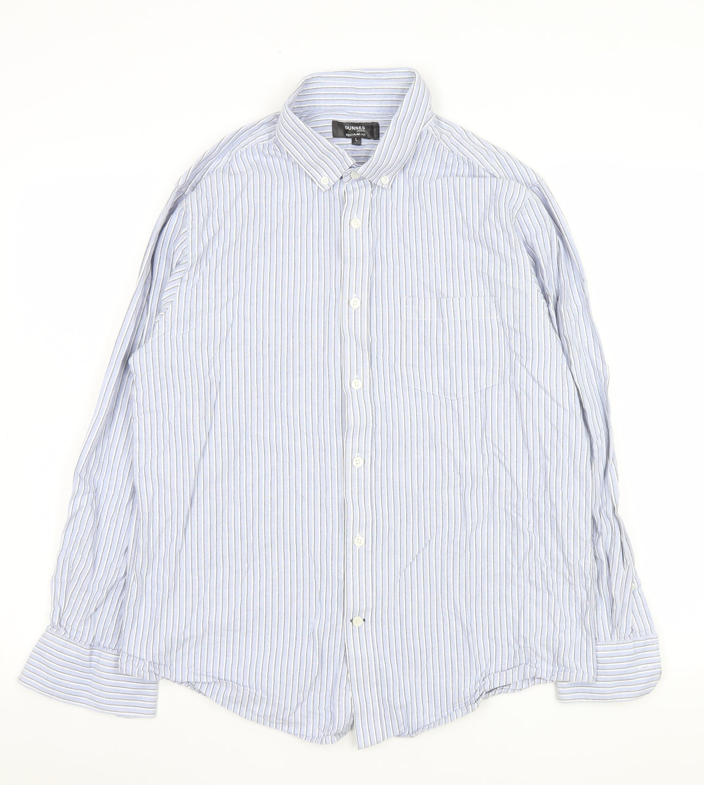Dunnes Stores Men's Blue Striped Cotton Long Sleeve Dress Shirt Size L