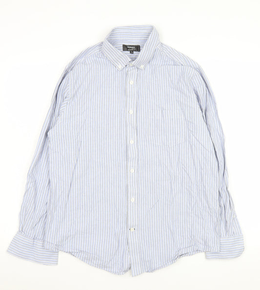 Dunnes Stores Men's Blue Striped Cotton Long Sleeve Dress Shirt Size L