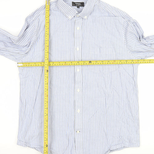 Dunnes Stores Men's Blue Striped Cotton Long Sleeve Dress Shirt Size L