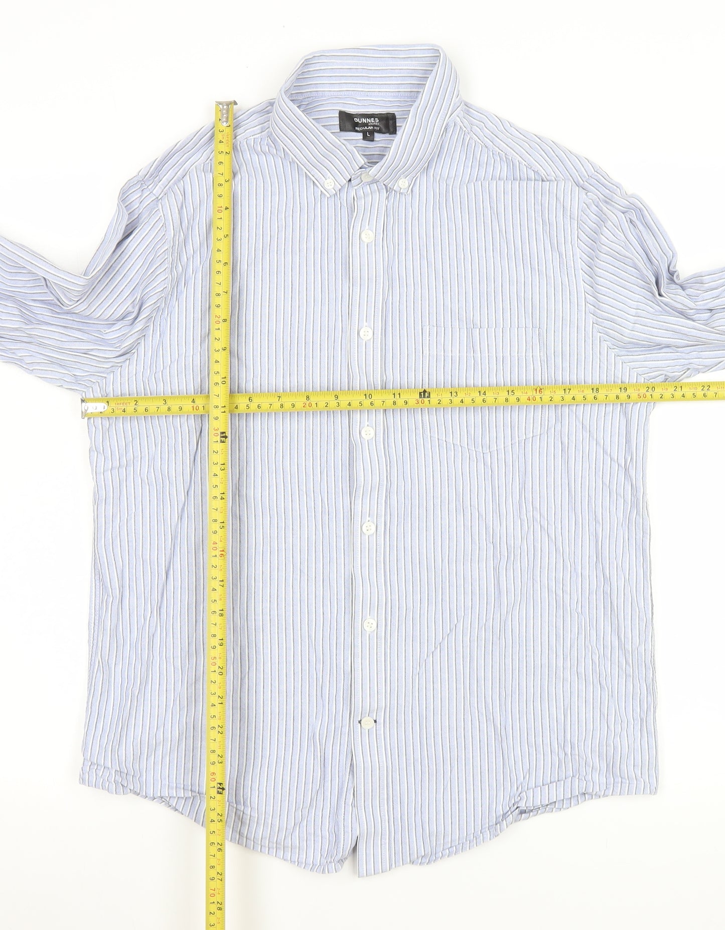 Dunnes Stores Men's Blue Striped Cotton Long Sleeve Dress Shirt Size L