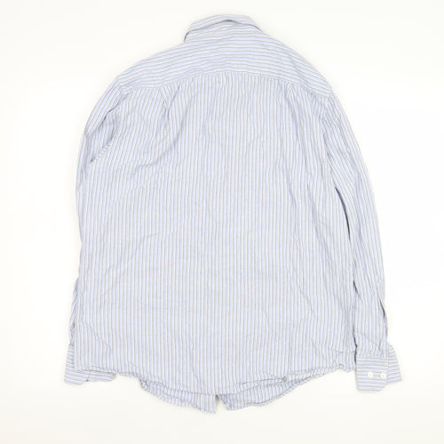Dunnes Stores Men's Blue Striped Cotton Long Sleeve Dress Shirt Size L