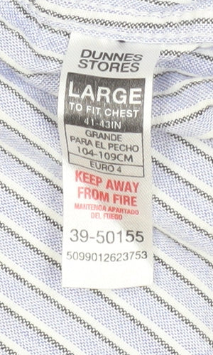 Dunnes Stores Men's Blue Striped Cotton Long Sleeve Dress Shirt Size L