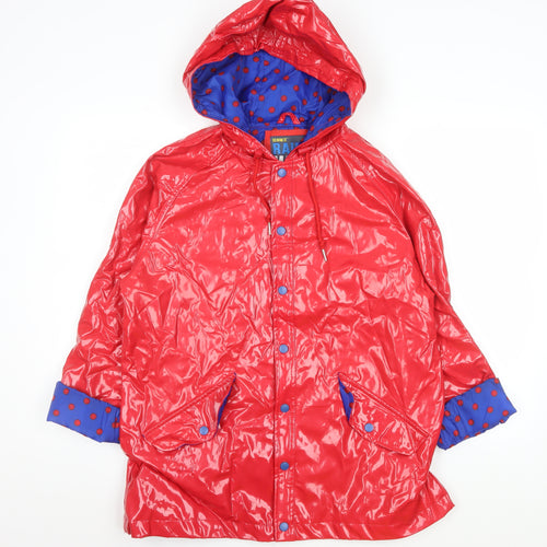 Denim Co Women's Red Waterproof Rain Coat L Hooded Mid-Length