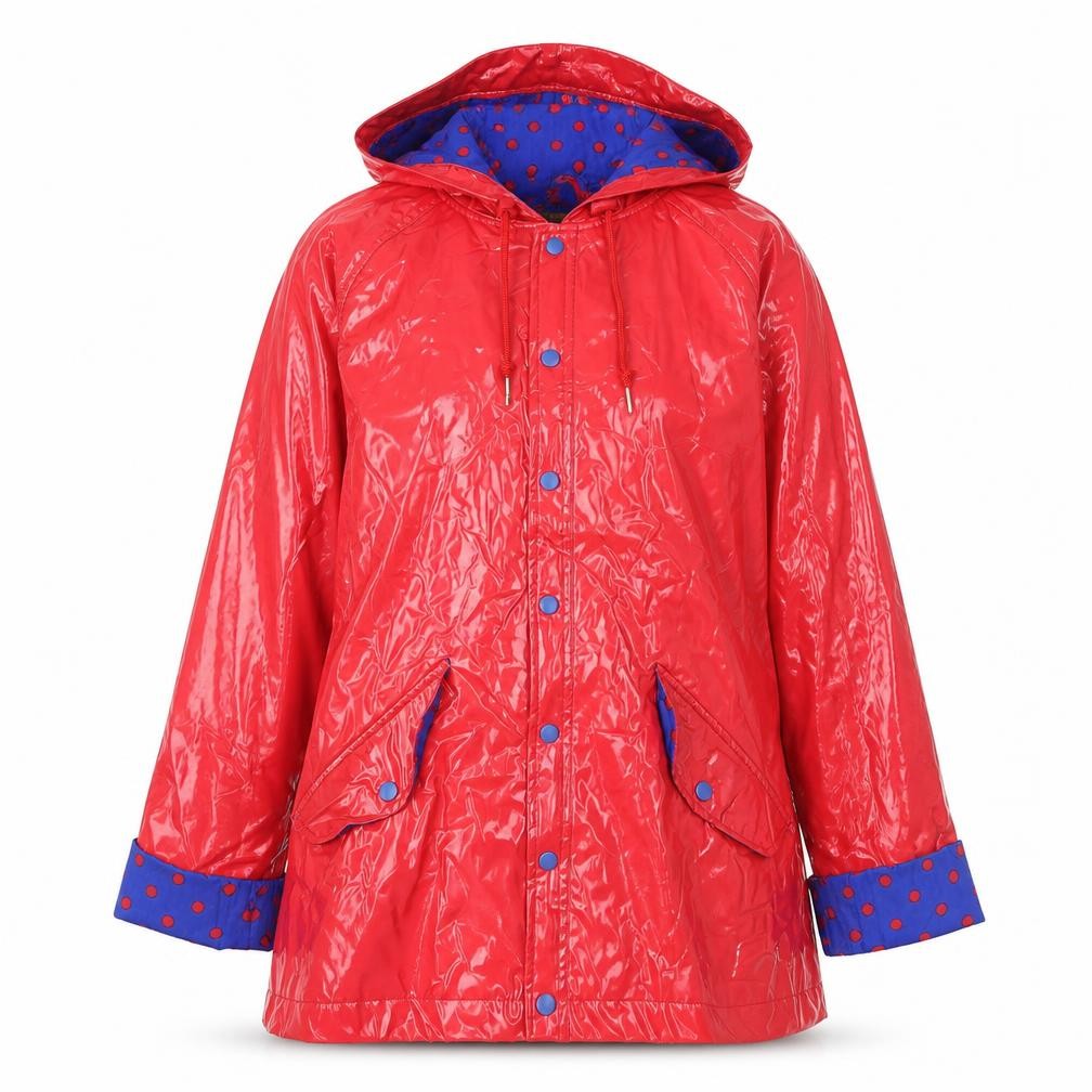 Denim Co Women's Red Waterproof Rain Coat L Hooded Mid-Length