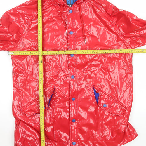 Denim Co Women's Red Waterproof Rain Coat L Hooded Mid-Length