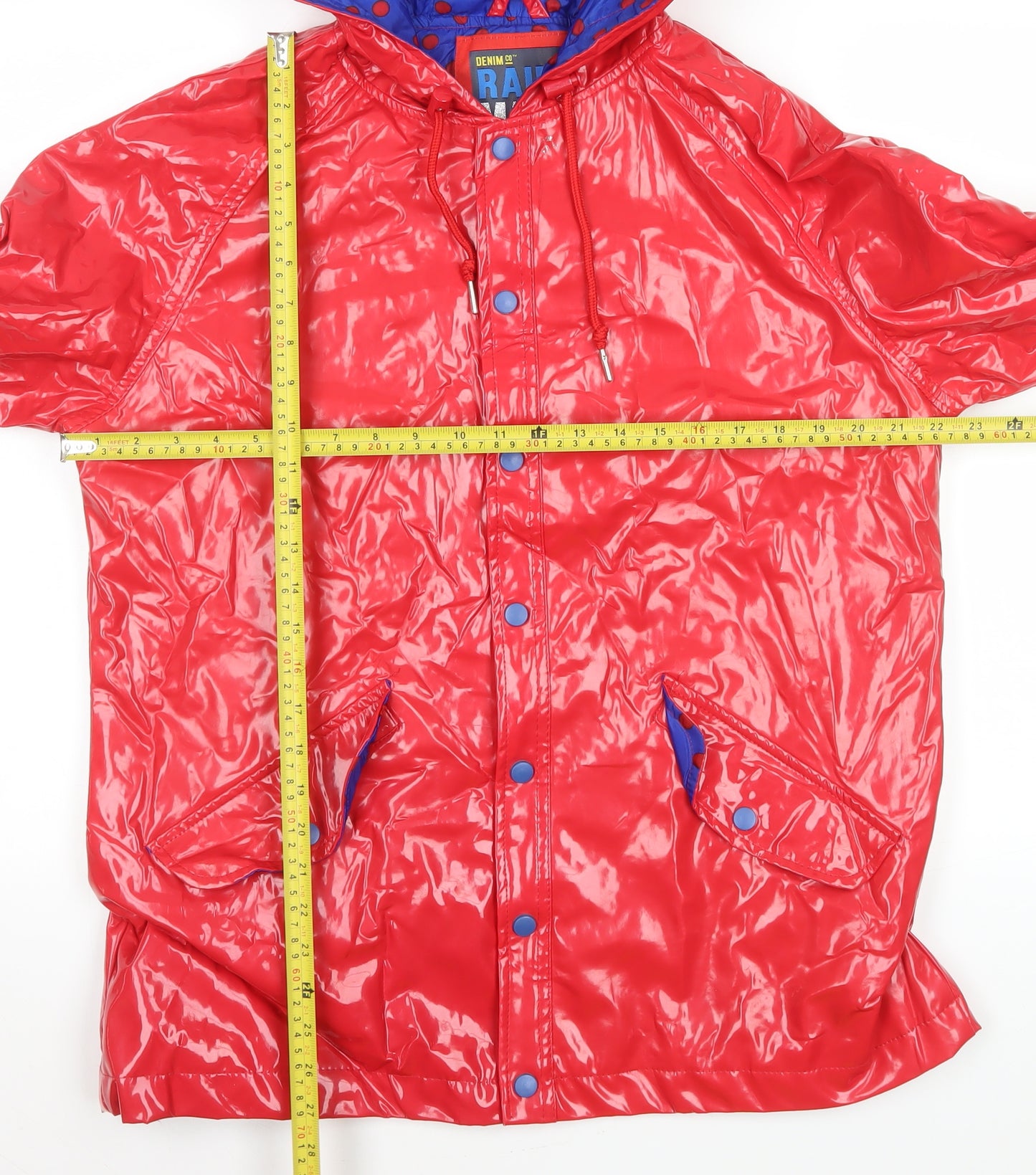 Denim Co Women's Red Waterproof Rain Coat L Hooded Mid-Length