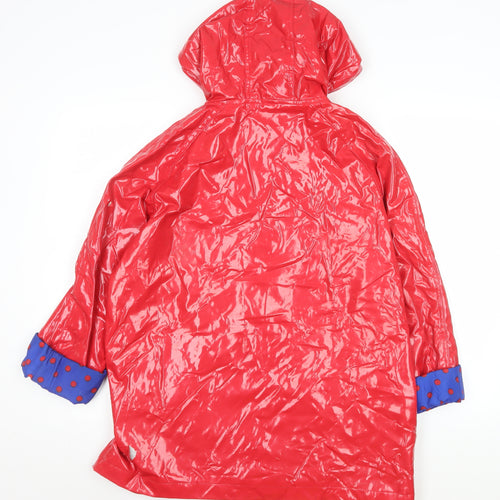 Denim Co Women's Red Waterproof Rain Coat L Hooded Mid-Length
