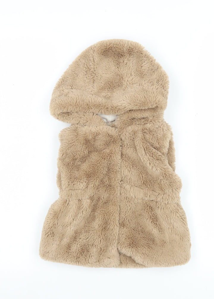 Primark Unisex Baby Beige Hooded Faux Fur Gilet 18-24 Months