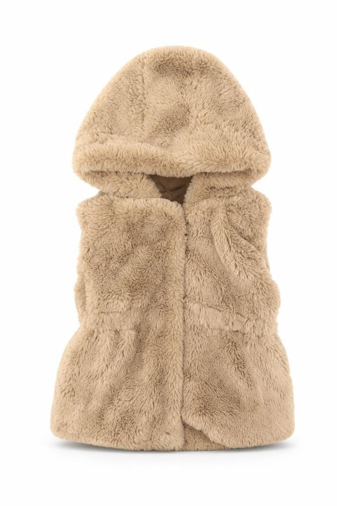 Primark Unisex Baby Beige Hooded Faux Fur Gilet 18-24 Months