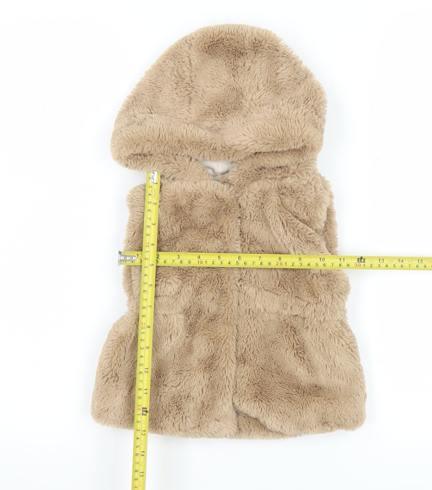 Primark Unisex Baby Beige Hooded Faux Fur Gilet 18-24 Months