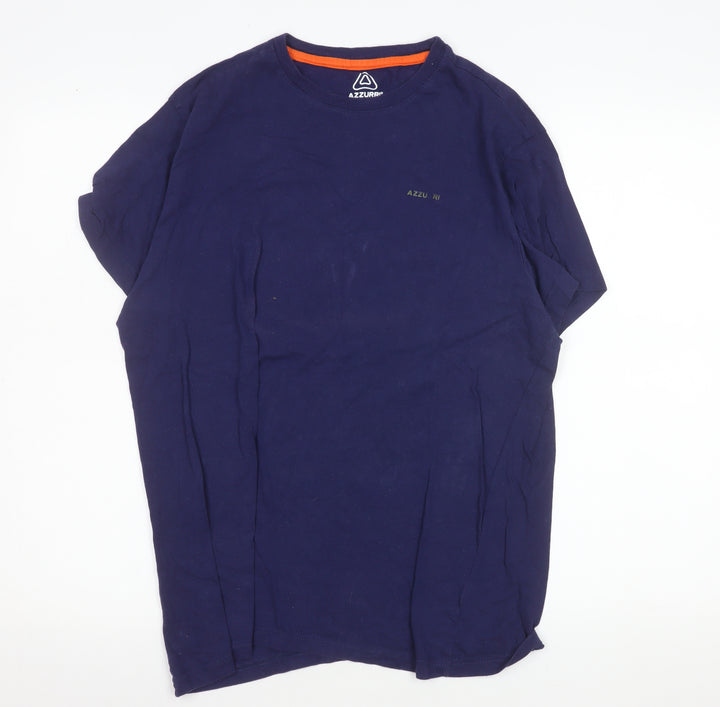 Azzurri Blue 100% Cotton Basic Crew Neck T-Shirt L Unisex