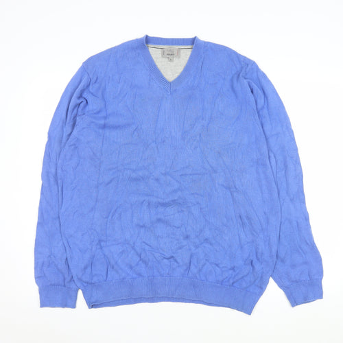 Marks and Spencer Men's Blue V-Neck Regular Fit XL Knit Sweatshirt