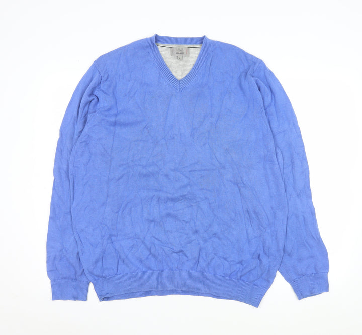 Marks and Spencer Men's Blue V-Neck Regular Fit XL Knit Sweatshirt