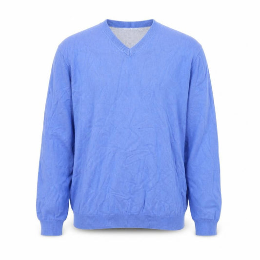 Front view of Marks & Spencer Men's Blue V-Neck Regular Fit XL Knit Sweatshirt