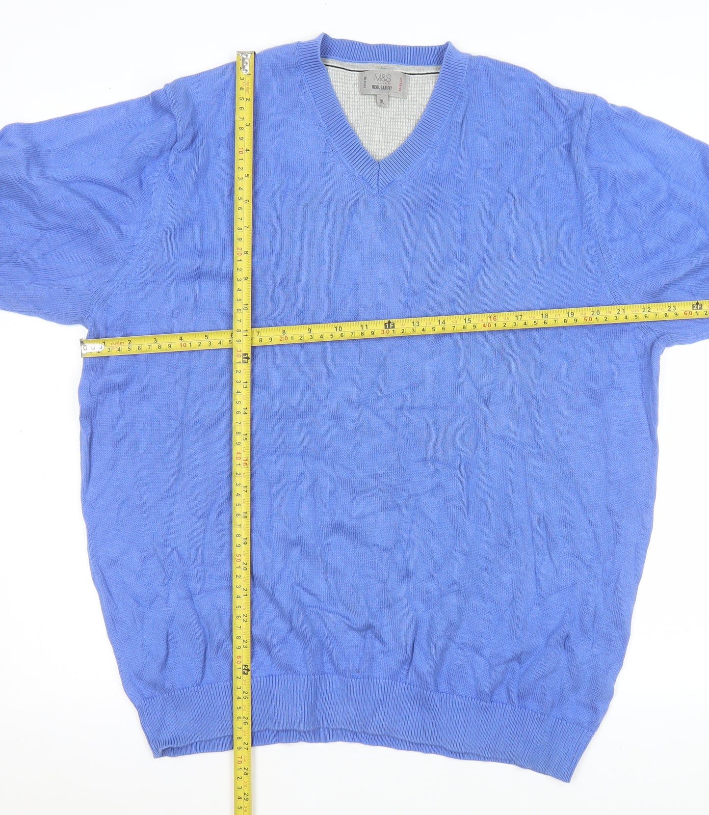 Marks and Spencer Men's Blue V-Neck Regular Fit XL Knit Sweatshirt