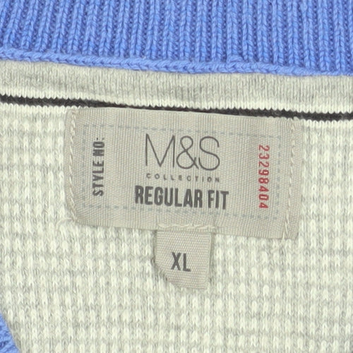 Marks and Spencer Men's Blue V-Neck Regular Fit XL Knit Sweatshirt