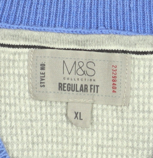 Marks and Spencer Men's Blue V-Neck Regular Fit XL Knit Sweatshirt