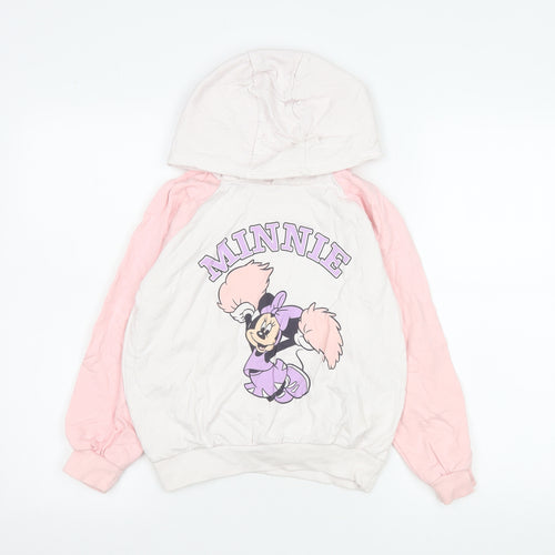 Disney Junior Minnie Girls Pink & White Hoodie Sweatshirt Size 134 (8-9 Years)