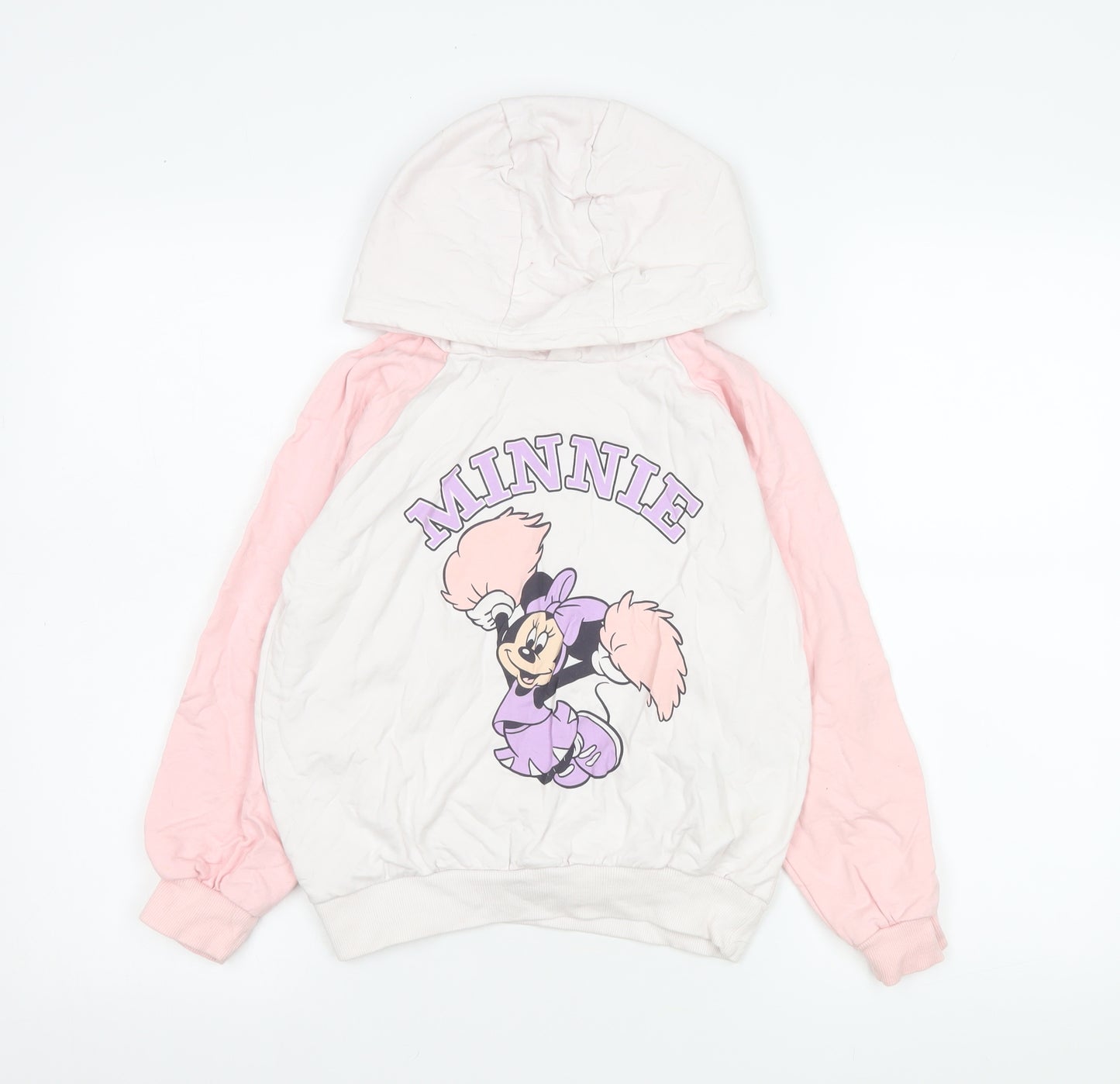 Disney Junior Minnie Girls Pink & White Hoodie Sweatshirt Size 134 (8-9 Years)