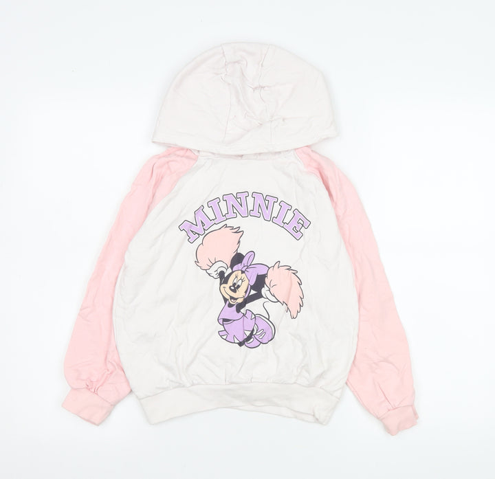Disney Junior Minnie Girls Pink & White Hoodie Sweatshirt Size 134 (8-9 Years)