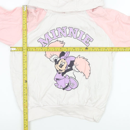 Disney Junior Minnie Girls Pink & White Hoodie Sweatshirt Size 134 (8-9 Years)