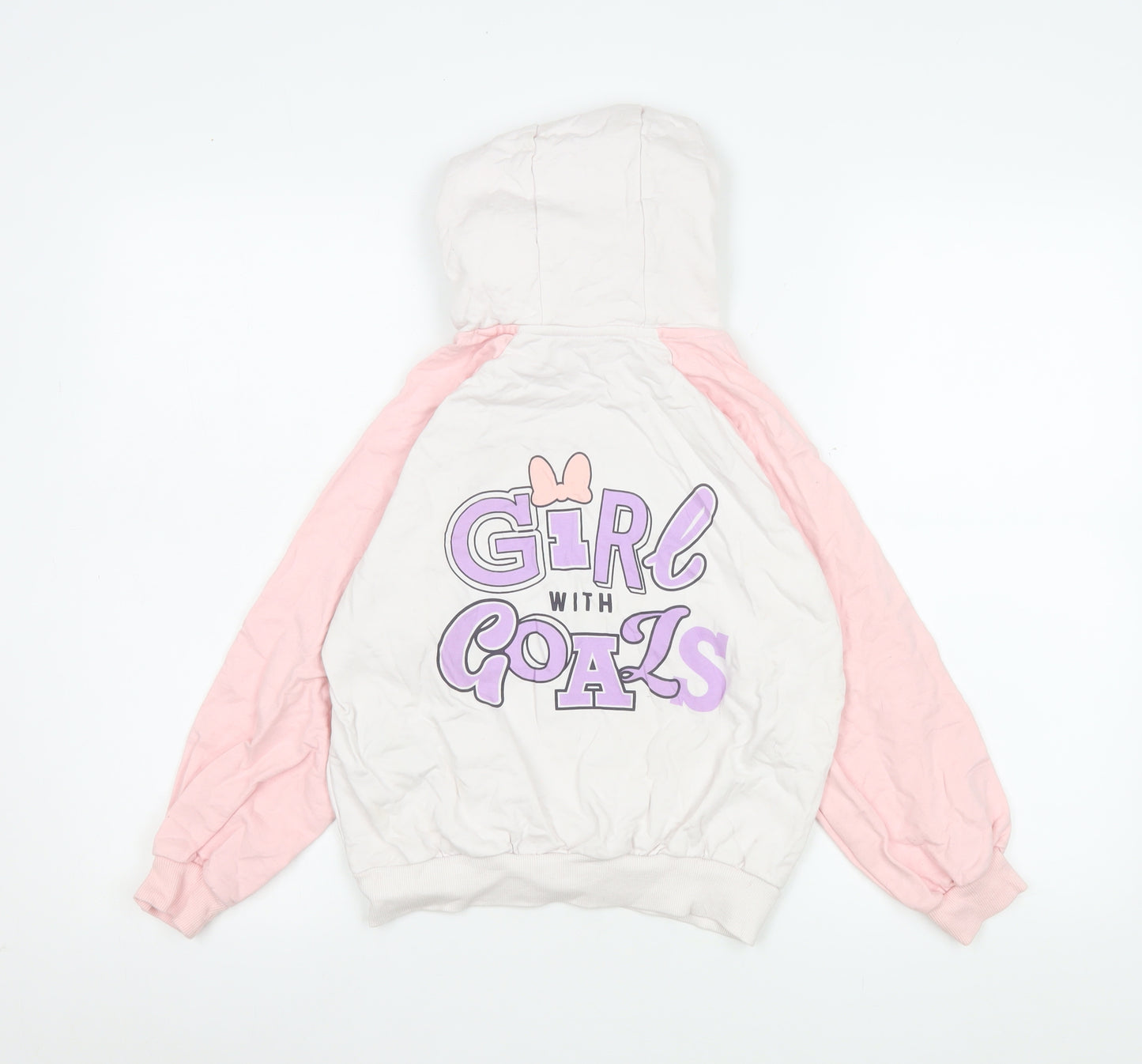 Disney Junior Minnie Girls Pink & White Hoodie Sweatshirt Size 134 (8-9 Years)