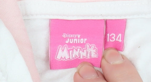 Disney Junior Minnie Girls Pink & White Hoodie Sweatshirt Size 134 (8-9 Years)