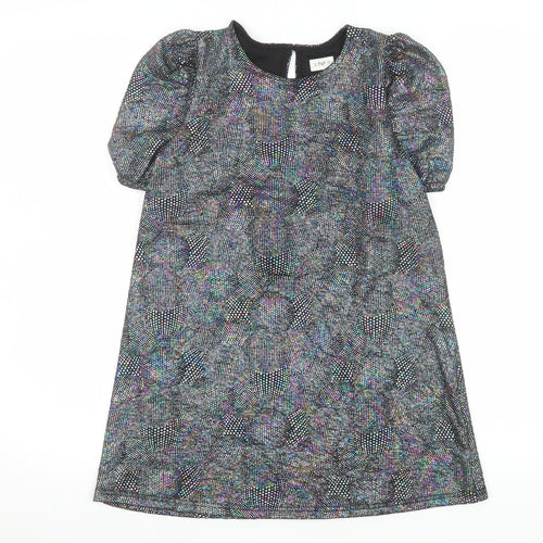 F&F Girls Black Glitter A-Line Party Dress 7-8 Years Puff Sleeve